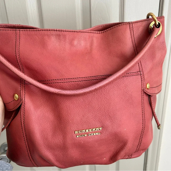 Burberry Blue Label Pink Leather Tote w/ Plaid Lining & Side Zippers - Picture 12 of 17